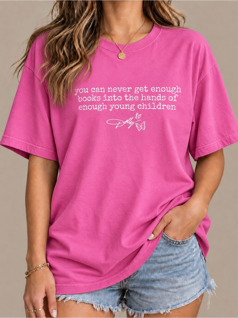 Dolly Quote Books Butterfly Pink Bookish Aesthetic Statement Womens Graphic Tee